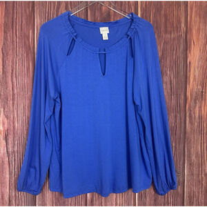 Chico's Royal Blue Keyhole Long Sleeve Top (Size Large/2)